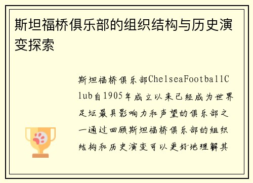 斯坦福桥俱乐部的组织结构与历史演变探索