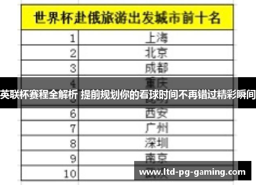 英联杯赛程全解析 提前规划你的看球时间不再错过精彩瞬间